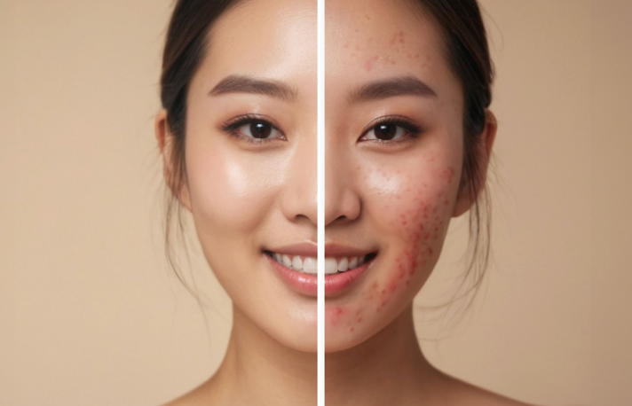 Glowing skin vs. Oily skin
