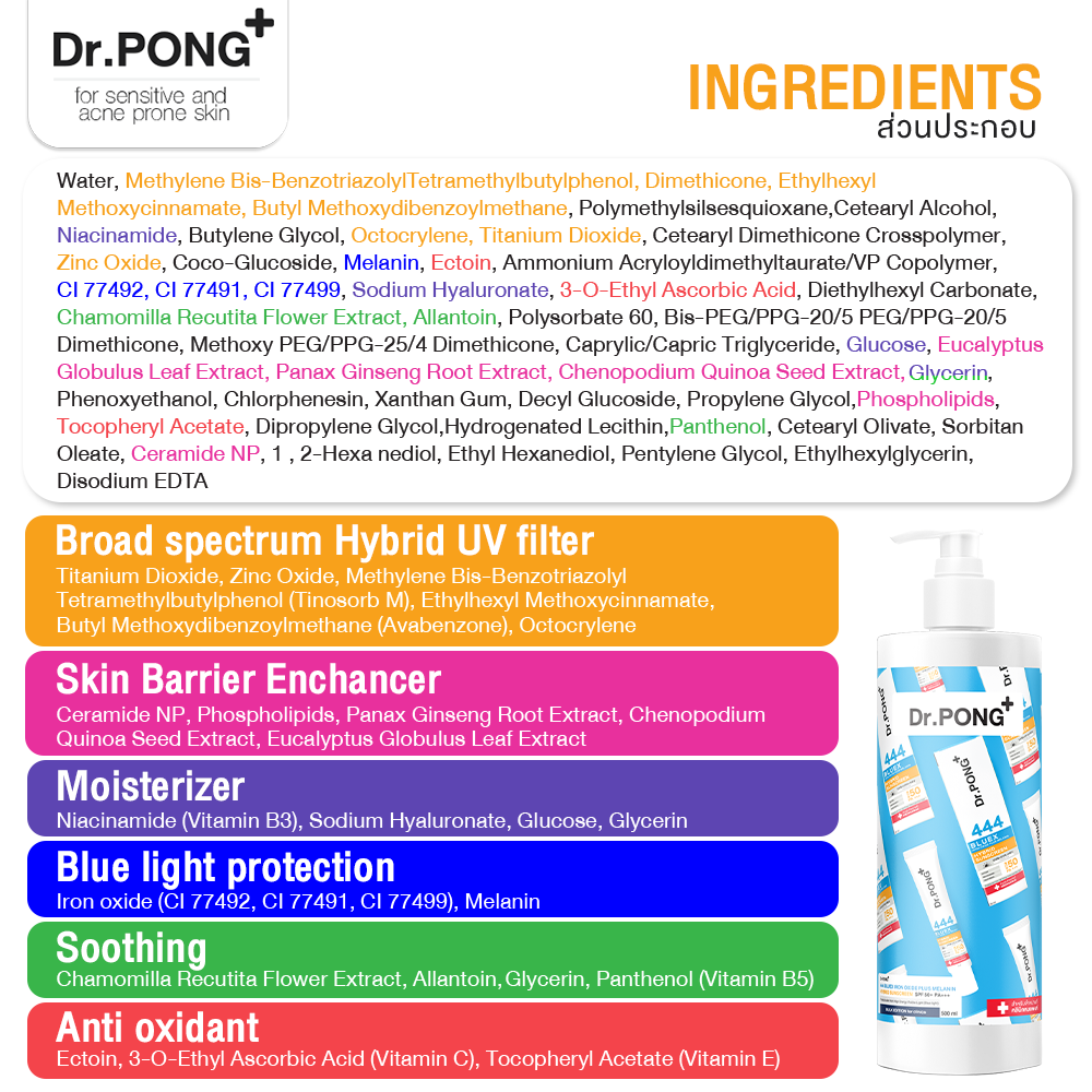 Dr.PONG 444 BLUEX IRON OXIDE PLUS MELANIN HYBRID SUNSCREEN SPF50 PA+++